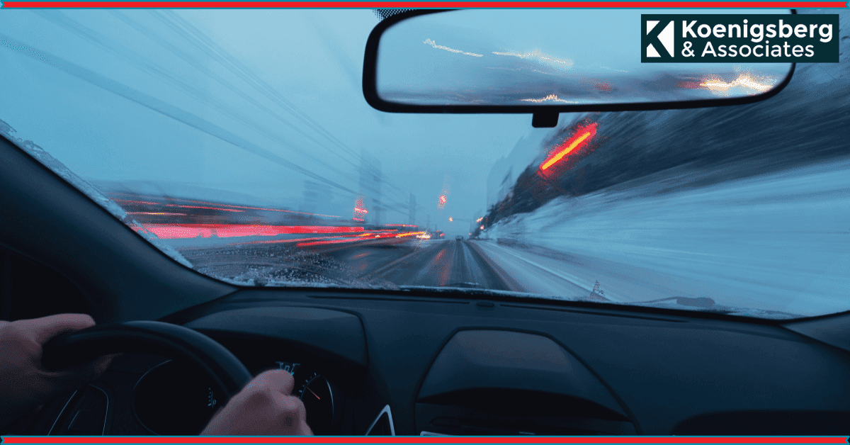 Car driving really fast in snowy conditions