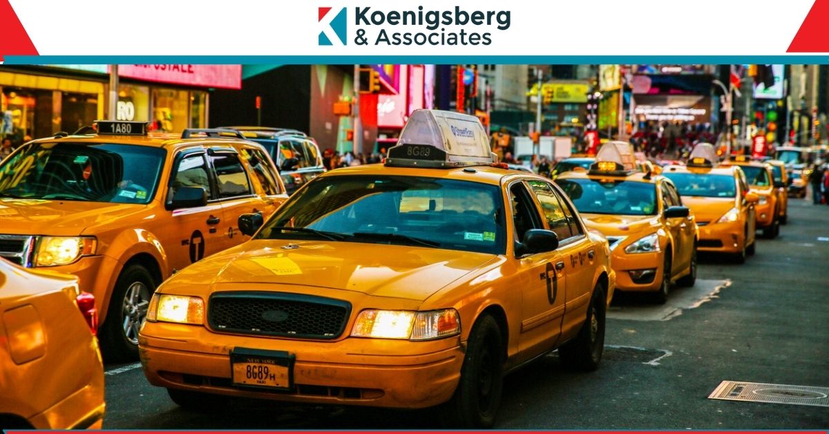 Busy new york street, with taxi traffic