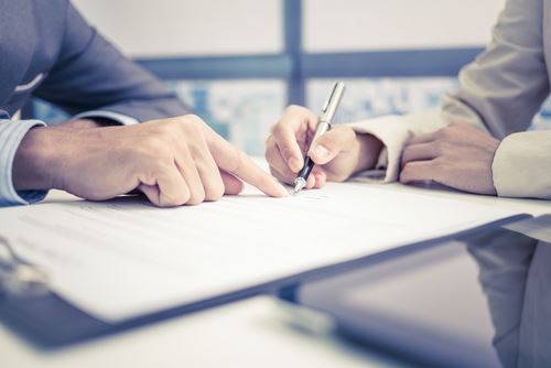 Lawyer going over case with client